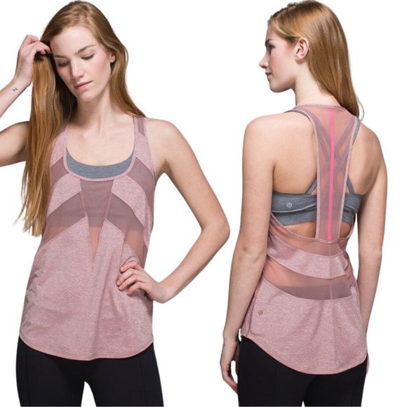 LULULEMON If You're Lucky Tank‎ Sheer Panel Racerback Heathered Bark Berry - Picture 1 of 8
